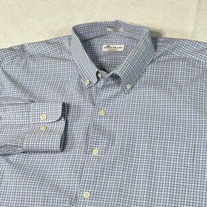 Peter Millar Collection Crown Finish Shirt Mens Size XXL Blue Plaid Button Down